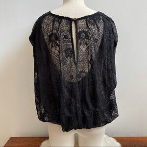 Free People Black Lace Cap Sleeve Rouched Top S